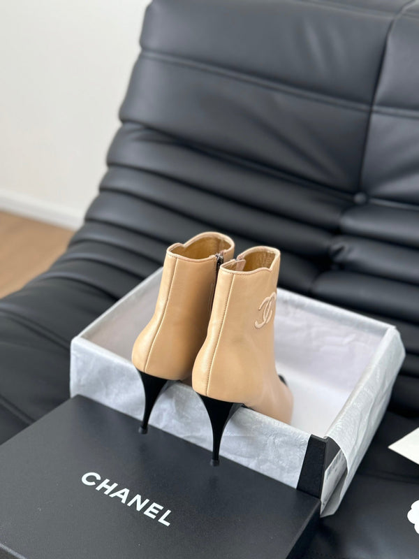 cc short boots 80 heel beige calfskin
