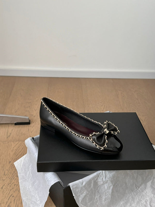 CC Ballet Flats 25mm Black Chain Lambskin