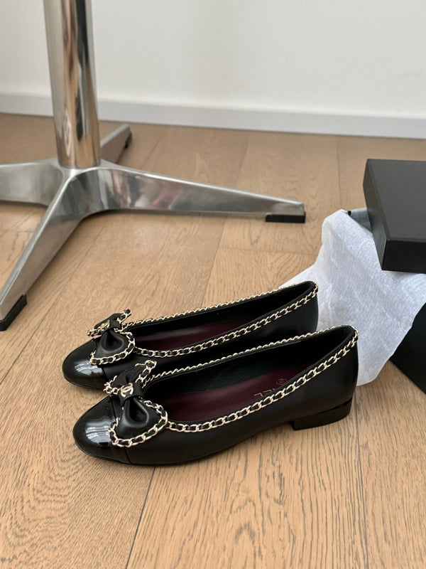 CC Ballet Flats 25mm Black Chain Lambskin
