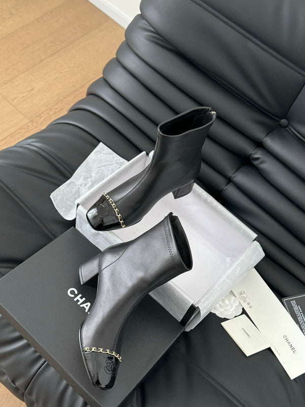 CC Ankle Boot Black Calfskin Patent Calfskin