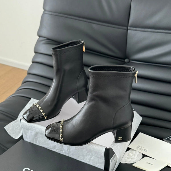 CC Ankle Boot Black Calfskin Patent Calfskin