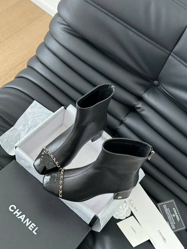 CC Ankle Boot Black Calfskin Patent Calfskin