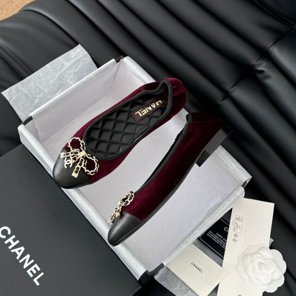 CC Ballet Flats In Burgundy Velvet Fabric 143526