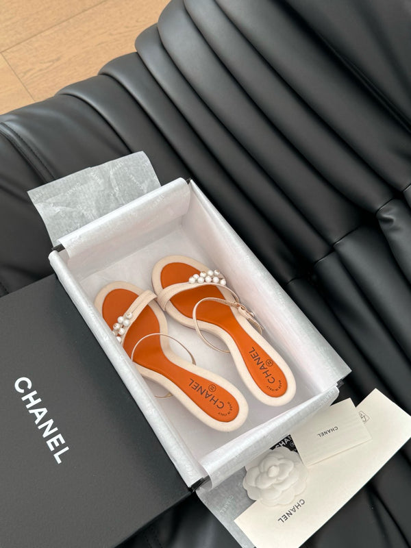 SANDALO PERLA IN PELLE DI AGNELLO BEIGE E ARANCIONE 35 MM