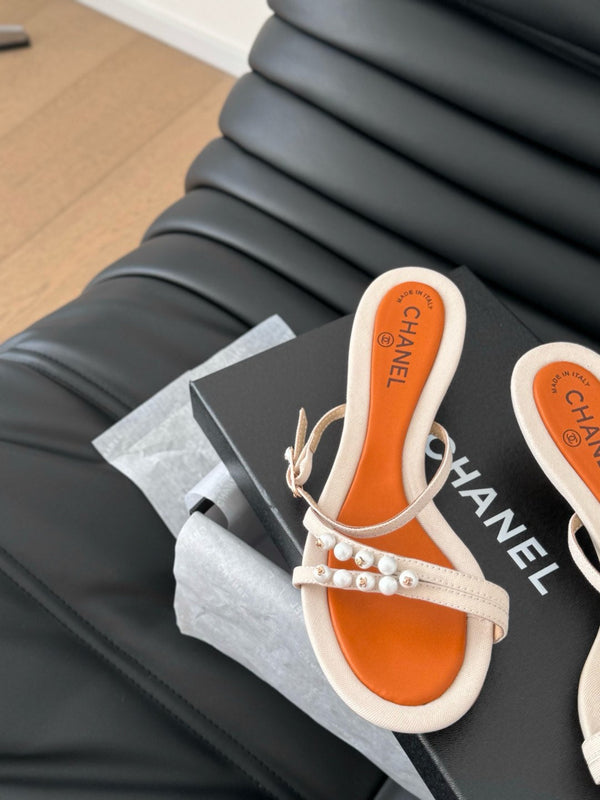 SANDALO PERLA IN PELLE DI AGNELLO BEIGE E ARANCIONE 35 MM