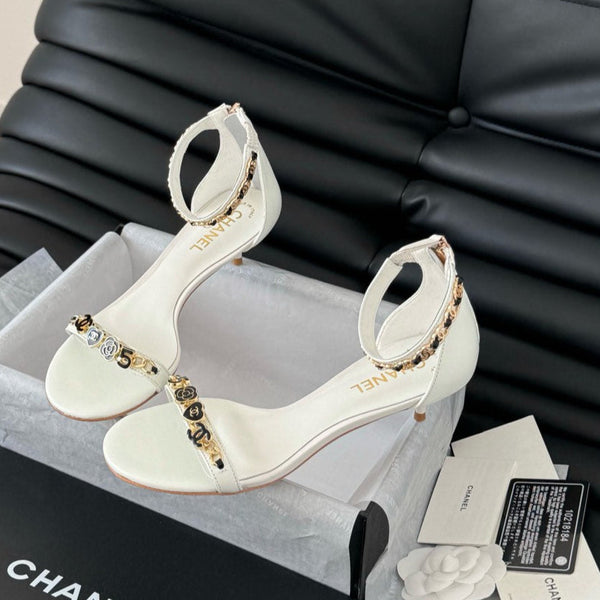 SANDALO TACCO MEDIO 35 MM IN MONTONE BIANCO CON ADESIVI