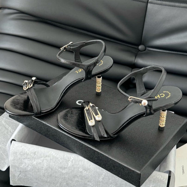 SANDALO TACCO ALTO 75 MM IN PELLE DI MONTONE NERA