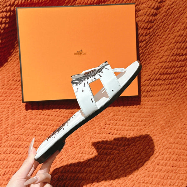 Sandali HM 3D Oran in pelle di vitello bianca e nera 243963