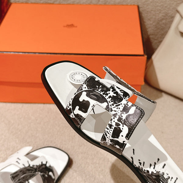 Sandali HM 3D Oran in pelle di vitello bianca e nera 243963