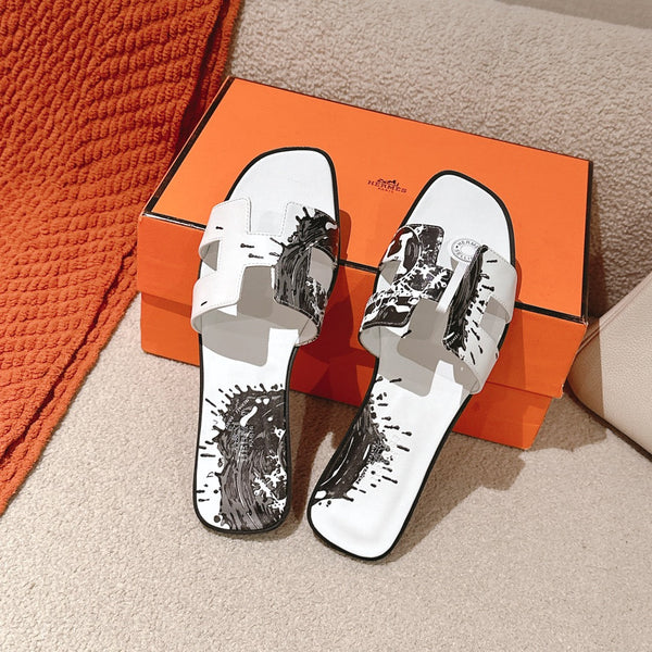 Sandali HM 3D Oran in pelle di vitello bianca e nera 243963