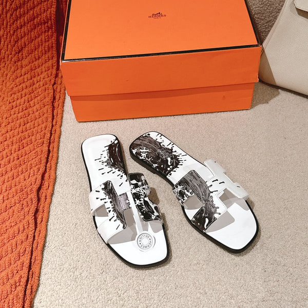 Sandali HM 3D Oran in pelle di vitello bianca e nera 243963