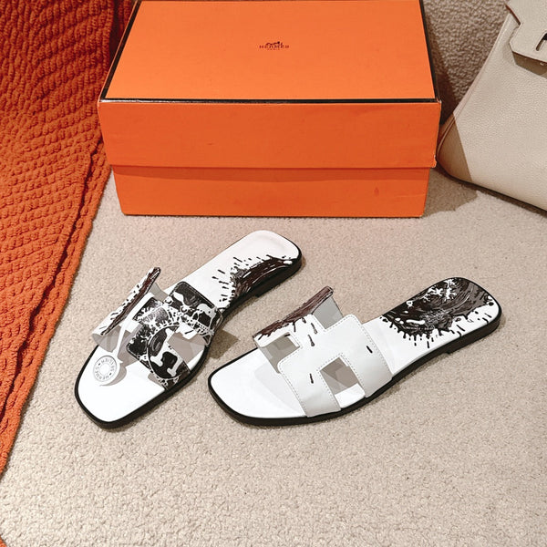 Sandali HM 3D Oran in pelle di vitello bianca e nera 243963