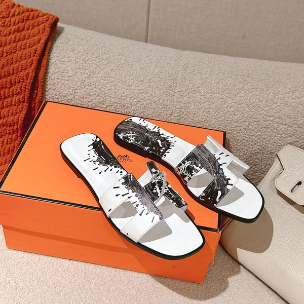 Sandali HM 3D Oran in pelle di vitello bianca e nera 243963