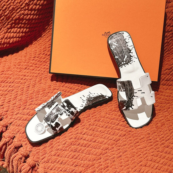 Sandali HM 3D Oran in pelle di vitello bianca e nera 243963