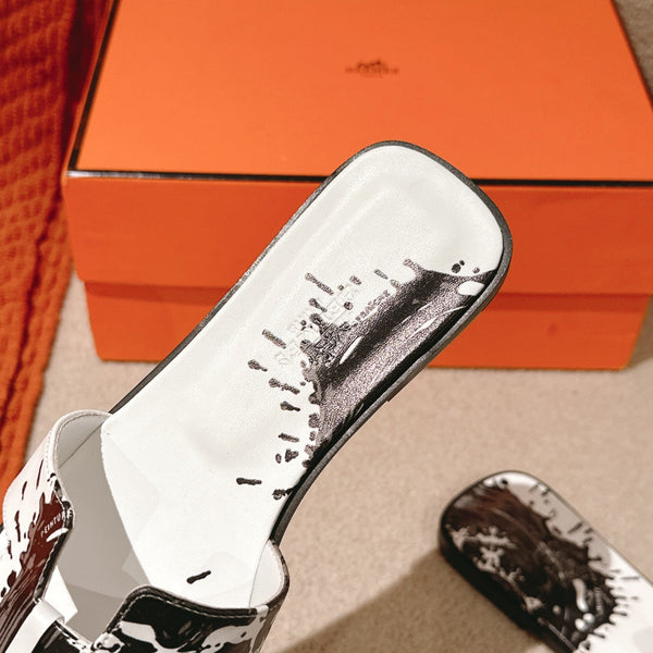 Sandali HM 3D Oran in pelle di vitello bianca e nera 243963