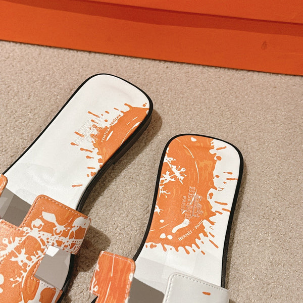 Sandali HM 3D Oran in pelle di vitello bianca e arancione 243964