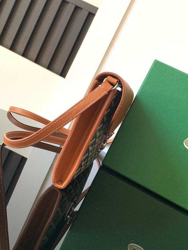 PORTAFOGLIO-BORSA CYPRUS 21 IN TELA GOYARDINE NERA E PELLE DI VITELLO MARRONE CHIARO