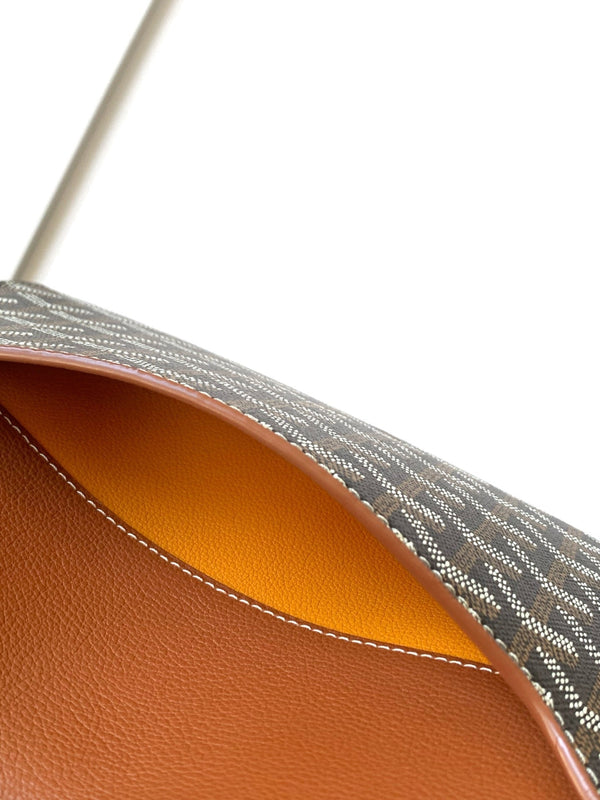 PORTAFOGLIO-BORSA CYPRUS 21 IN TELA GOYARDINE NERA E PELLE DI VITELLO MARRONE CHIARO