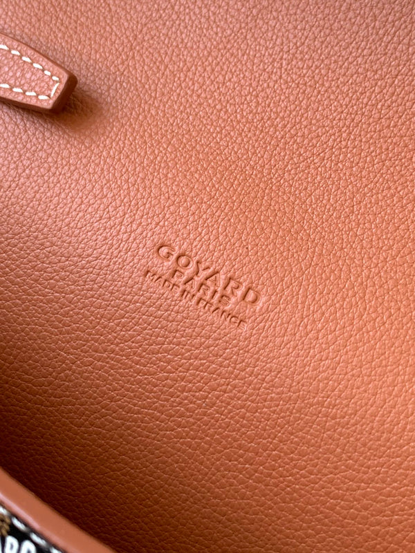 PORTAFOGLIO-BORSA CYPRUS 21 IN TELA GOYARDINE NERA E PELLE DI VITELLO MARRONE CHIARO