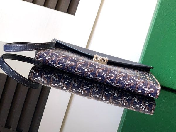 PORTAFOGLIO-BORSA CYPRUS 21 IN TELA GOYARDINE BLU NAVY E PELLE DI VITELLO