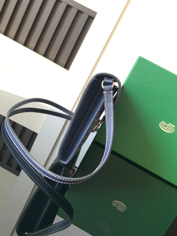 PORTAFOGLIO-BORSA CYPRUS 21 IN TELA GOYARDINE BLU NAVY E PELLE DI VITELLO