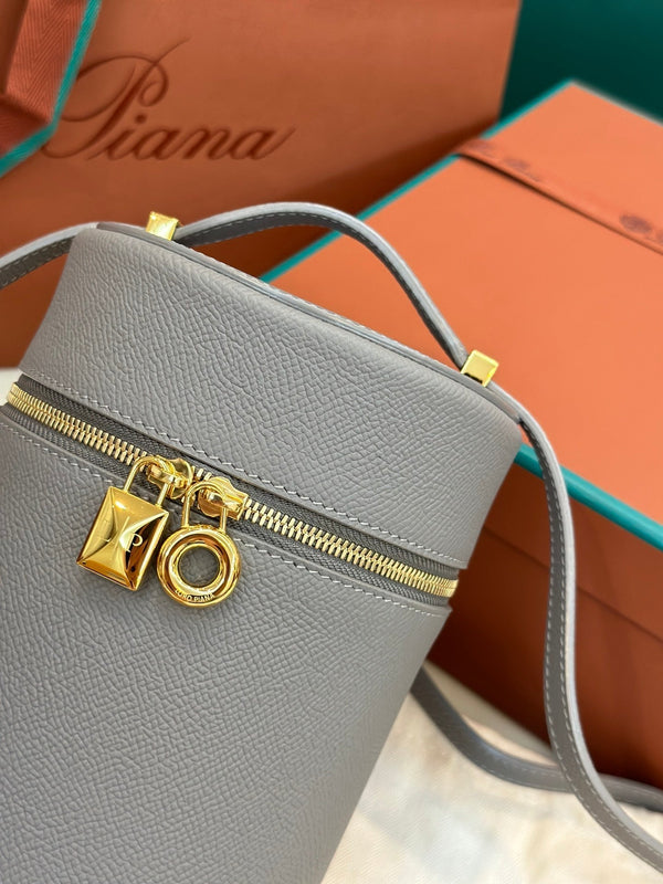 BORSA EXTRA CASE MEDIA 16 IN PELLE DI VITELLO LISCIA GRIGIO TORTORA CON FERRAMENTA ORO