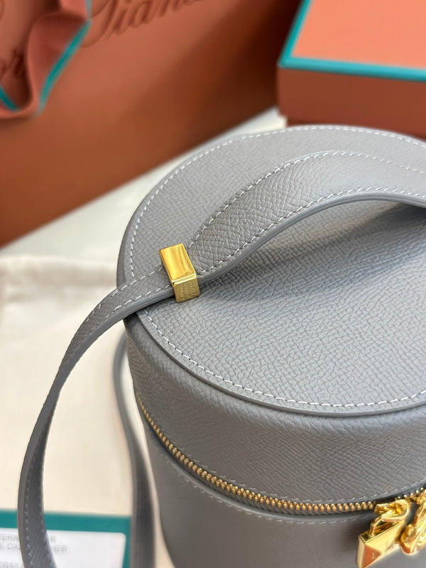 BORSA EXTRA CASE MEDIA 16 IN PELLE DI VITELLO LISCIA GRIGIO TORTORA CON FERRAMENTA ORO