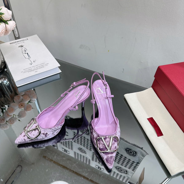 Vlogo Signature Slingback in pelle di vitello viola e velluto