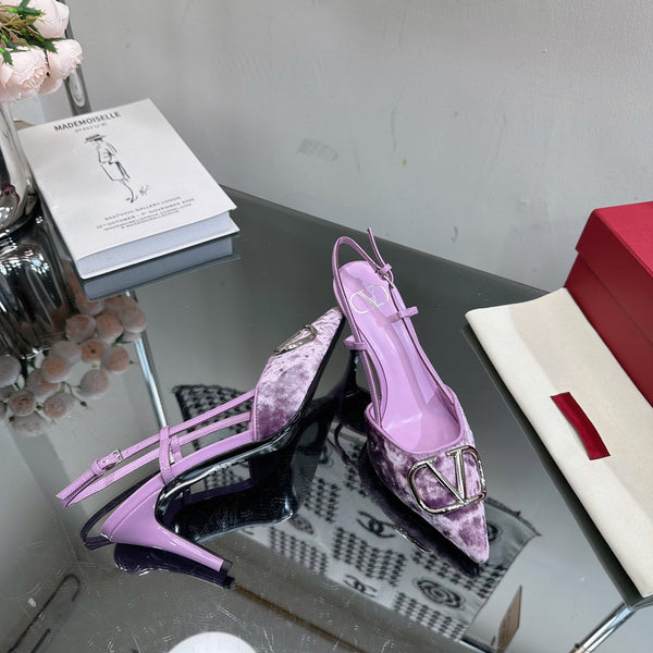 Vlogo Signature Slingback in pelle di vitello viola e velluto