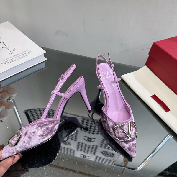 Vlogo Signature Slingback in pelle di vitello viola e velluto