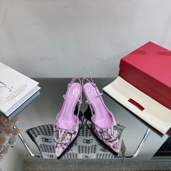 Vlogo Signature Slingback in pelle di vitello viola e velluto