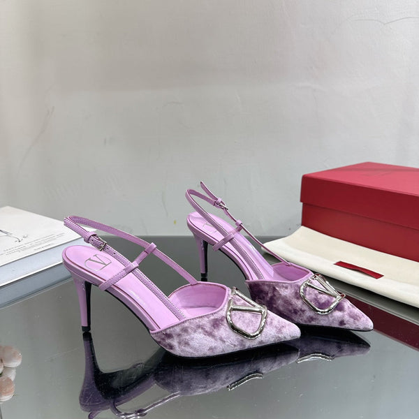 Vlogo Signature Slingback in pelle di vitello viola e velluto