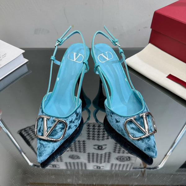 Vlogo Signature Slingback in pelle di vitello e velluto blu cielo
