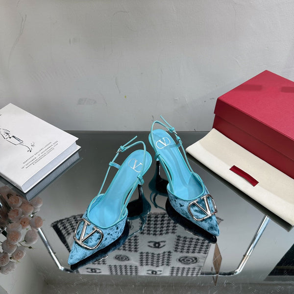 Vlogo Signature Slingback in pelle di vitello e velluto blu cielo