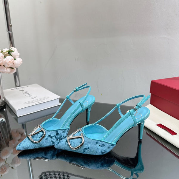 Vlogo Signature Slingback in pelle di vitello e velluto blu cielo