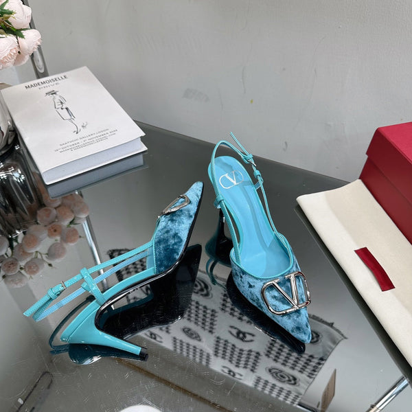Vlogo Signature Slingback in pelle di vitello e velluto blu cielo