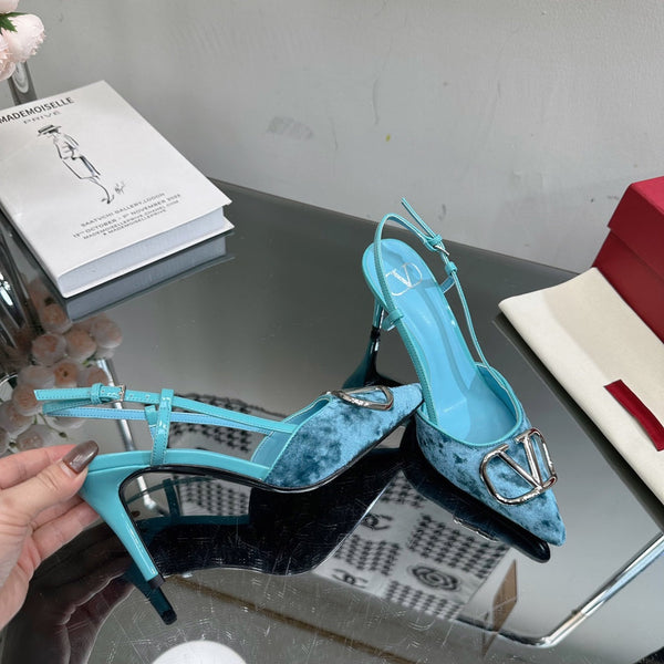 Vlogo Signature Slingback in pelle di vitello e velluto blu cielo