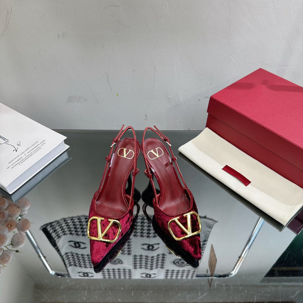 Vlogo Signature Slingback in pelle di vitello bordeaux e velluto