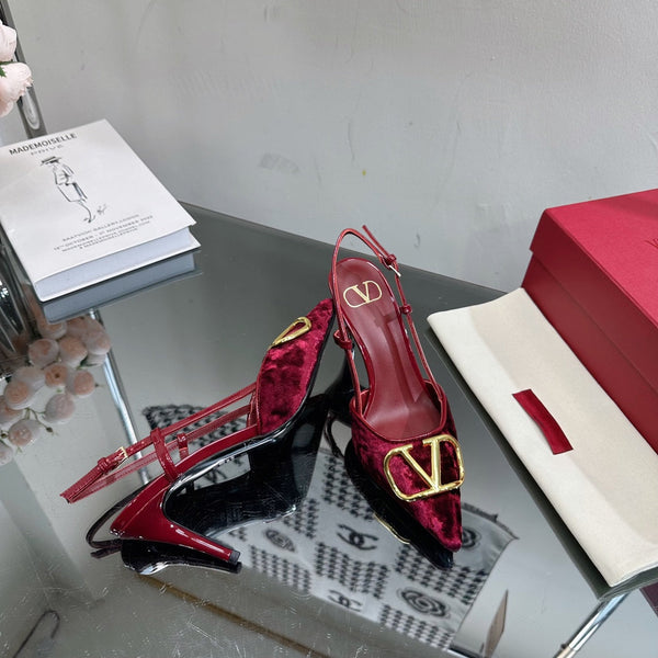 Vlogo Signature Slingback in pelle di vitello bordeaux e velluto