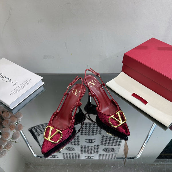 Vlogo Signature Slingback in pelle di vitello bordeaux e velluto