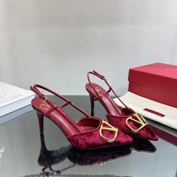Vlogo Signature Slingback in pelle di vitello bordeaux e velluto