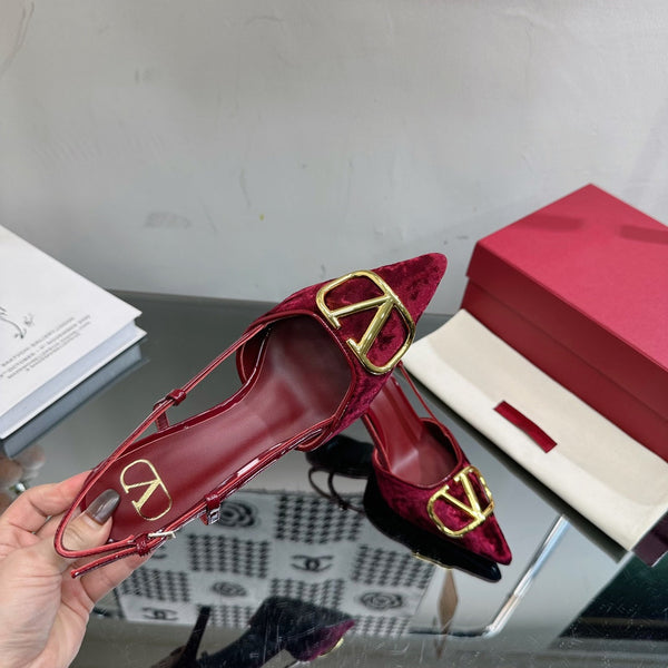 Vlogo Signature Slingback in pelle di vitello bordeaux e velluto
