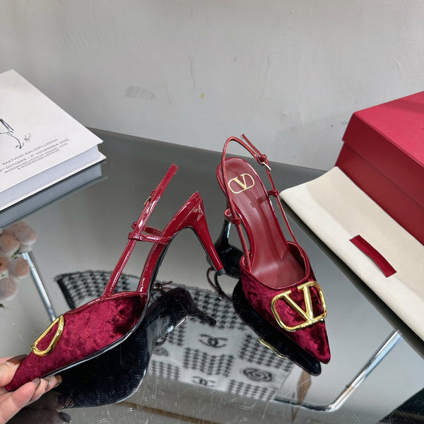 Vlogo Signature Slingback in pelle di vitello bordeaux e velluto