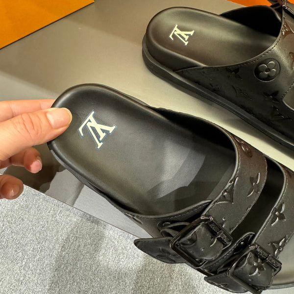LV DAD SANDAL BLACK EMBOSSED CALFSKIN
