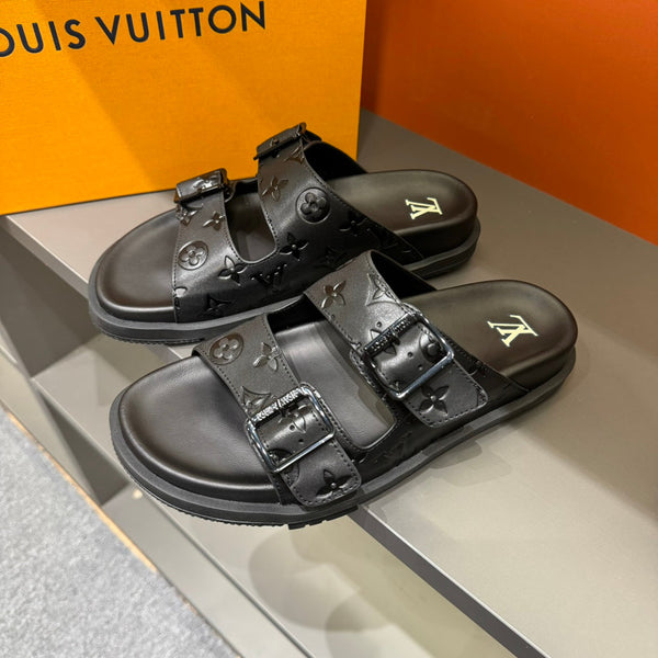 LV DAD SANDAL BLACK EMBOSSED CALFSKIN