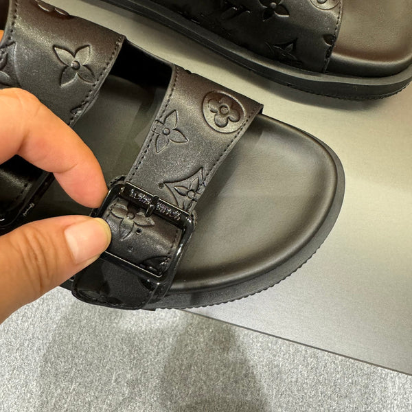 LV DAD SANDAL BLACK EMBOSSED CALFSKIN