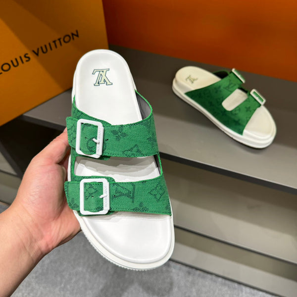 LV DAD SANDAL EMERALD GREEN MONOGRAM JACQUARD