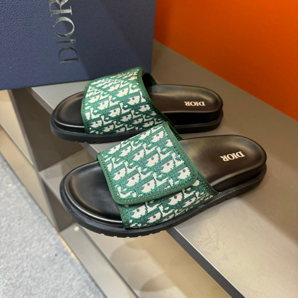 CD VELCRO STRAP SLIPPER DARK GREEN JACQUARD