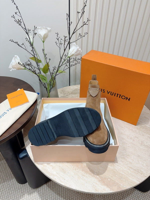 Stivaletto LV Beaubourg in pelle scamosciata marrone opaco