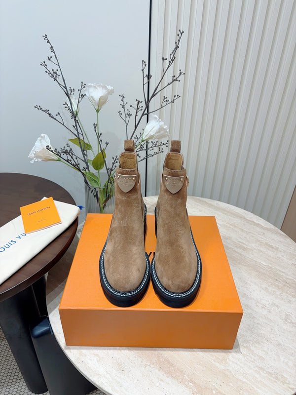 Stivaletto LV Beaubourg in pelle scamosciata marrone opaco